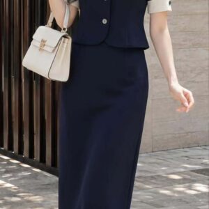 Sét navy cổ trắng & chân váy bút chì
