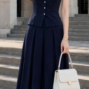 Sét polo navy & chân váy xếp ly