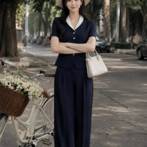 Sét vest ngắn tay & quần ống rộng