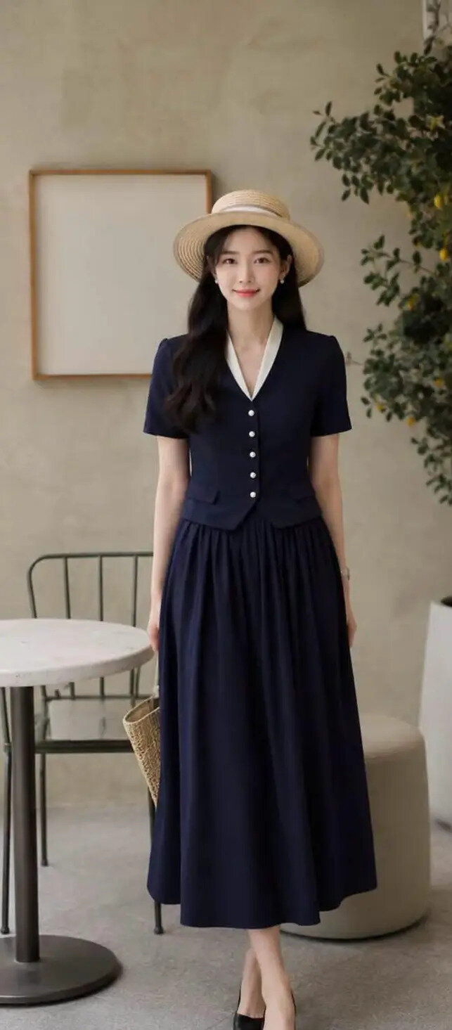 Sét gile & chân váy xòe navy